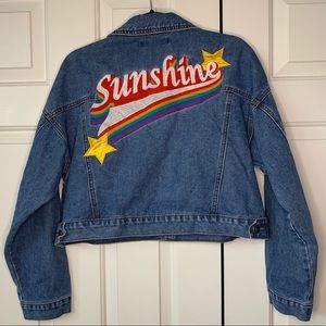 Denim Jean Jacket Cropped Embroidered Forever 21